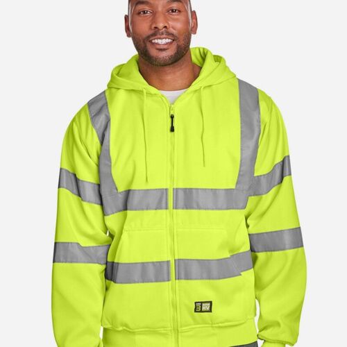 Men's Tall Hi-Vis Class 3 Lined Full-Zip Hooded Sweatshirt Thumbnail